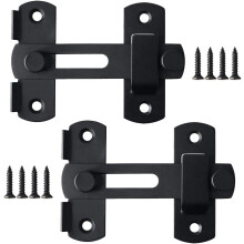 Black Flip Latch Set of 2, Stainless Steel Sliding Door Bolt Lock Compatible with Pet Gate Cabinet Furniture Window, Brushed Finish