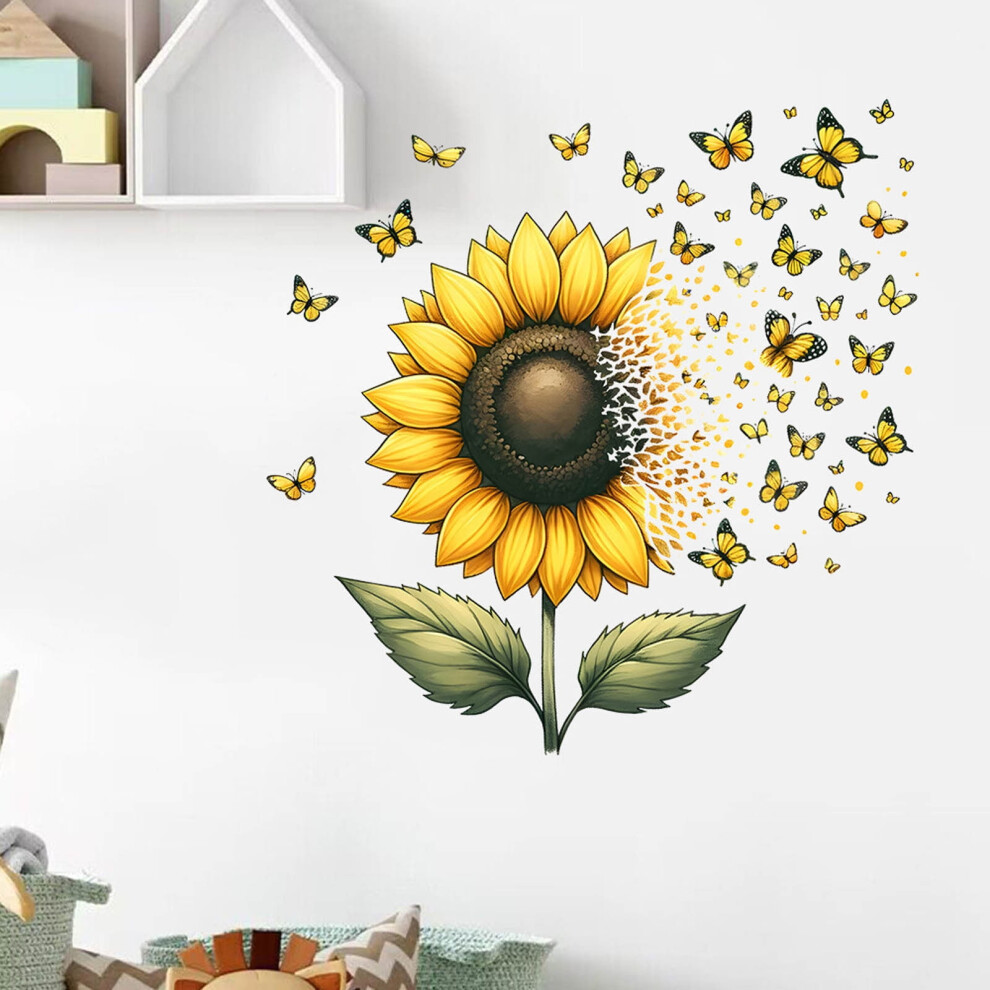Yifudd Sunflower Butterflys Wall Sticker Living Room Bedroom Entrance Hallway Removable Sticker 9191629648078