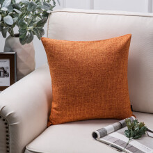 Phantoscope Textural Faux Linen Series Decorative Throw Pillow, 18" x 18", Orange, 1 Pack
