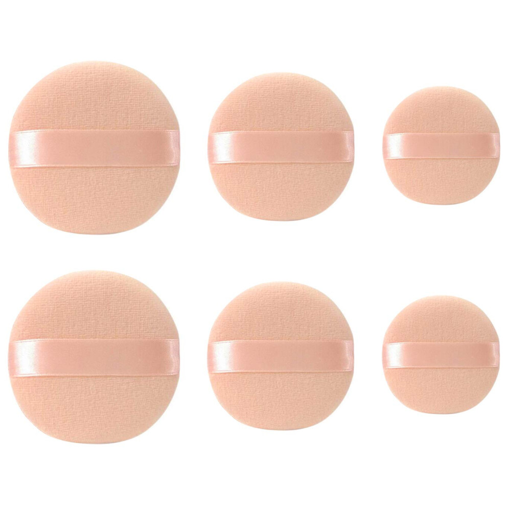 6Pcs Pure Cotton Powder Puff Set with Strap for Face Makeup, Washable Soft Velour Multi Size