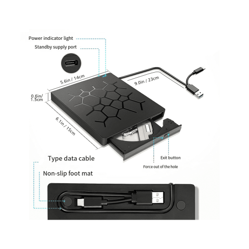 Εξωτερική μονάδα CD/DVD USB3.0Τύπος-C6σε1Μονάδα αναπαραγωγής DVD με οπτικές μονάδες SD/TF & 1