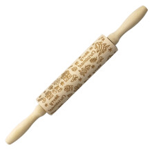 Wooden Rolling Pin Christmas Printed Wooden Carved Embossed Stick, Christmas Rolling Pins