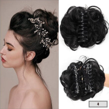 Pinza para moño desordenado Haobuy, extensiones de moño desordenado ondulado y rizado con pinza para mujeres y niñas - Negro Marrón