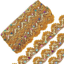 9.3Yd 1.3" Gold Beaded Lace Trim, Sequined Metallic Ribbon, Glitter Mesh Fringe, Paillette Embroidered Venice Tulle Edge for Clothing & Curtains