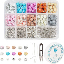 350Pcs Glass Beads for Jewelry Making kit 10 Colors 8mm Baking Painted Drawbench Glass Beads 5 Styles Alloy Spacer Beads & Crystal Thread & Scissors