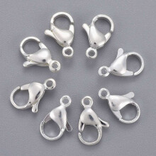 10 db 304 rozsdamentes acél homárkarom csat, papagáj alakú, ezüstözött, 12x7x3,5 mm-es lyukkal, 1,4 mm-es lyukkal