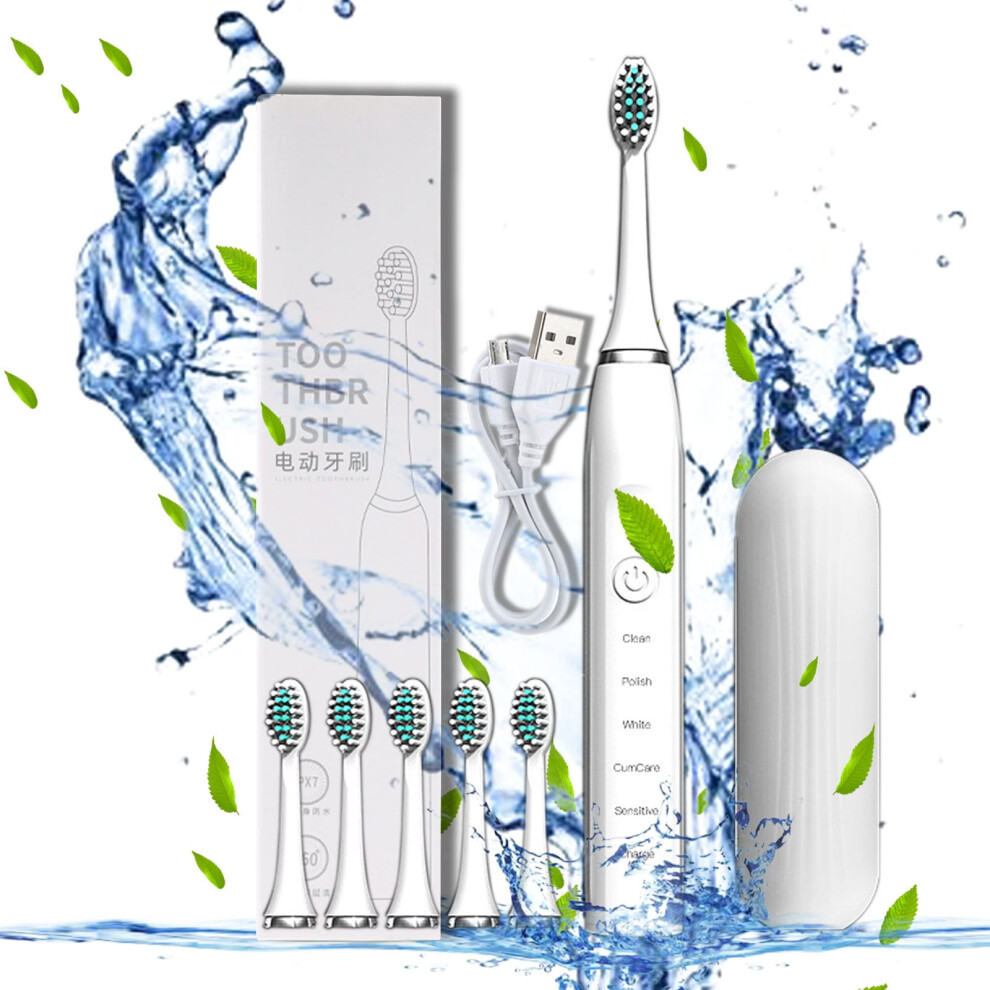 Herrnalise Electric Toothbrush Rechargeable toothbrushes for Adult with 6 Brush Heads and Toothbrush Box,5 Cleaning Mode Waterproof Electric Tooth