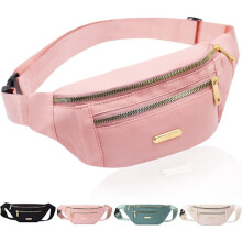 Trendy mavetaske, afslappet rejsetaske med 3 lynlåslommer til kvinder, mænd, sport, løb, vandring, jogging pink