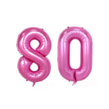 Ballons gĂ©ants roses en aluminium de 101,6 cm (40 pouces) en forme de chiffre 80 pour une sĂ©ance photo d'anniversaire (80 ans). GonflĂ©s Ă