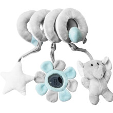 CNKOO Baby Car Seat Toys, Infant Activity Spiral Plush Hanging Stroller Toys with Musical Sheep, Rattles, Owl, Ladybird & Distorting Mirror