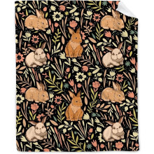 Couverture douce, légère, chaude et confortable en peluche avec imprimé floral et lapin de dessin animé, idéale pour la literie et le canapé.