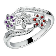 Ring Silver Plated Flowers Design Cubic Zirconia Inlaid Shiny Fashion Women Ring for Wedding