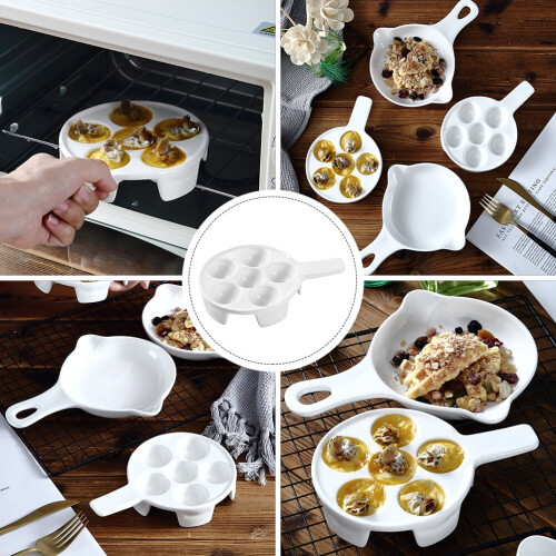 Stainless Steel Roasting Pan Baked Snails Escargot Dish Tray Ceramic Baking Pans Tableware Plate Server 2