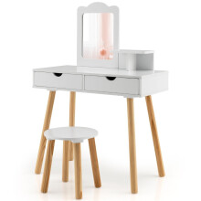 2 in 1 Kinder Schminktisch Set Schreibtisch & Hocker mit Spiegel 70 x 37 x 100 cm Weiß