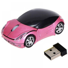 Norbi 2.4GHz vezeték nélküli egér Cool3D sportkocsi alakú ergonomikus optikai egér USB vevővel PC laptophoz, női kis kezekhez (rózsaszín)