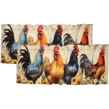 Rooster-gardiner, gårdshus, hane, landlig, hytte, pastoral stil, varmeisolerende kjøkkengardiner for små vinduer, soverom, 54 x 18 tommer (2 stk.)