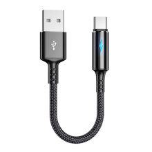 Cabo compacto USB-C para USB-A para carregamento e dados, cabo de carregamento de 2,4 A, cabo curto de 25 cm, material de nylon e liga de alumínio,