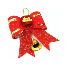 Red and Gold Christmas Tree Topper Bows, 5.12" Velvet Ribbon with Baubles compatible with Christmas Decorations, 1 PC