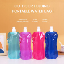 Harmtty Hopfällbar Vattenflaska 480ml BPA-fri, kompatibel med vandring, camping, resor, sport, bärbar läckagesäker hopfällbar vattenpåse,