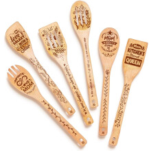 Conjunto de 6 colheres de madeira, presentes para mães e mulheres – utensílios de cozinha com design exclusivo, ideias de presentes para o Dia