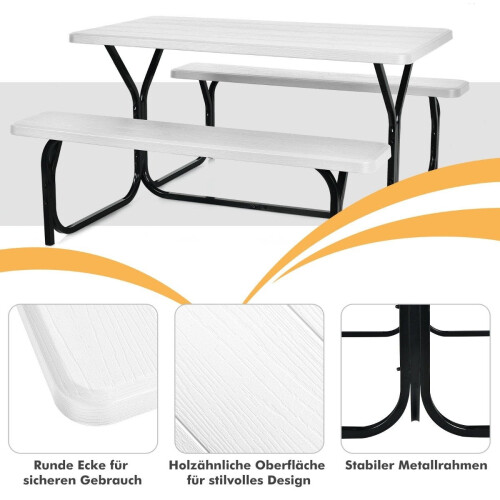 Beer tent set picnic table & 2 benches with white metal frame 2