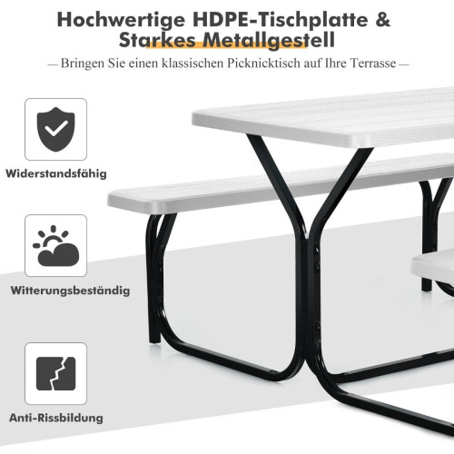 Beer tent set picnic table & 2 benches with white metal frame 1