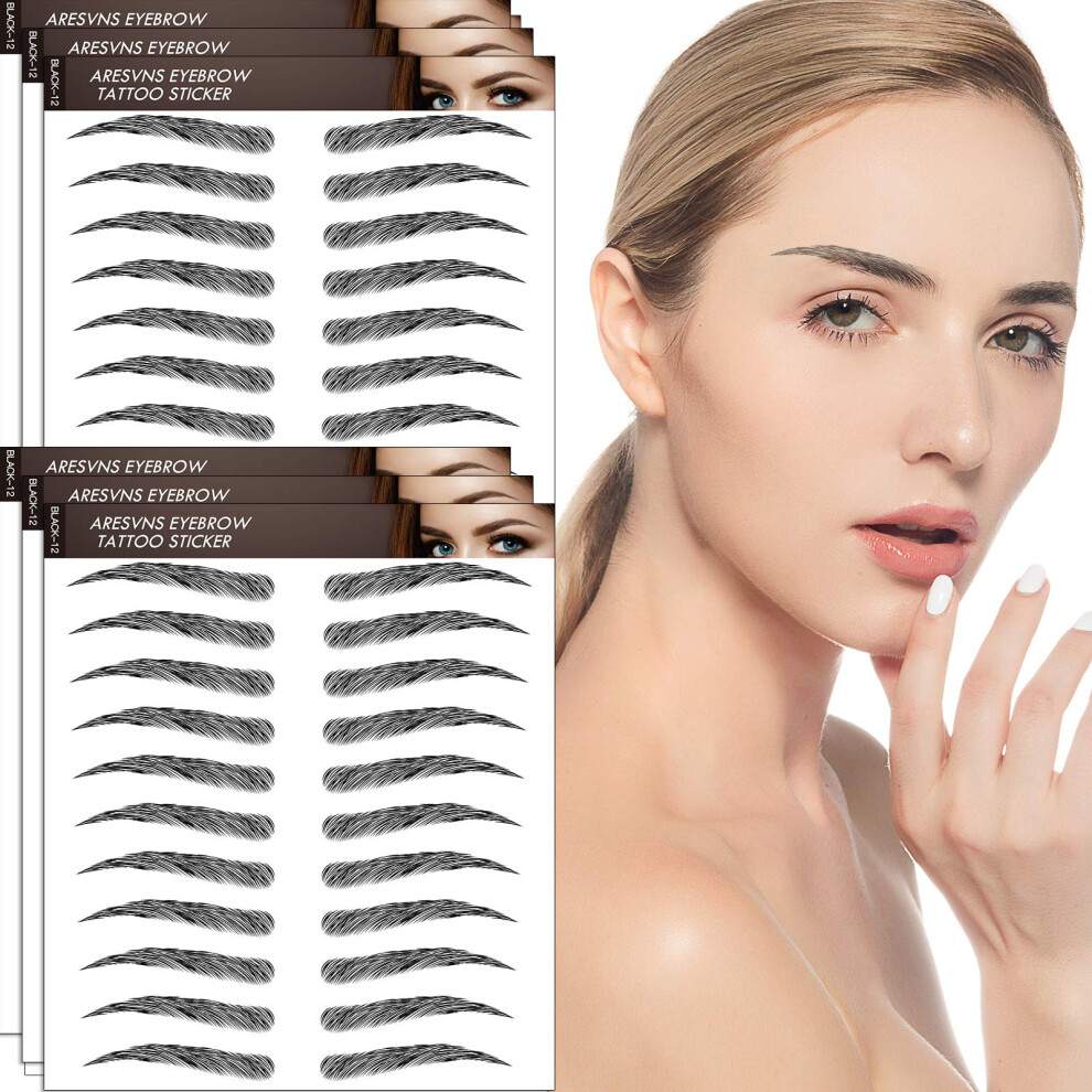 Black Temporary Eyebrow Tattoos Waterproof 4D Realistic Natural Brows 66 Pairs Longlasting