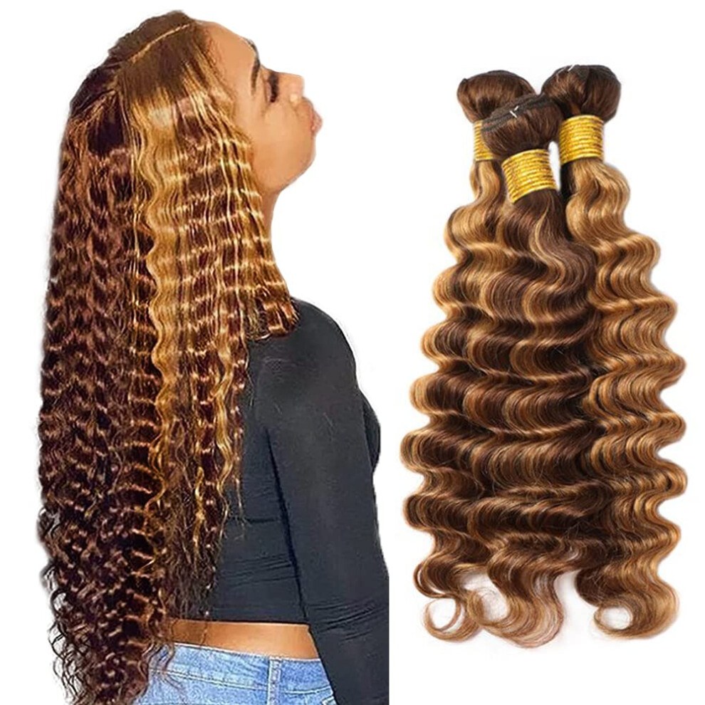 Unisex P4/27 Highlight Brazilian Deep Wave Hair Bundles 30 32 34 Inch Virgin Remy Human Hair Extensions