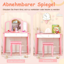 Sminkebord og stolsett for barn Sminkebordsett med sammenleggbart speil & skuff Rosa + Hvit
