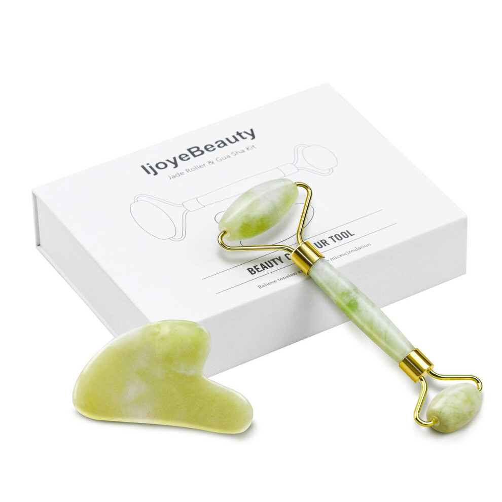 Jade Roller and Gua Sha Set for Face Massage, Reduce Puffiness, Tighten Pores, Relax Muscles