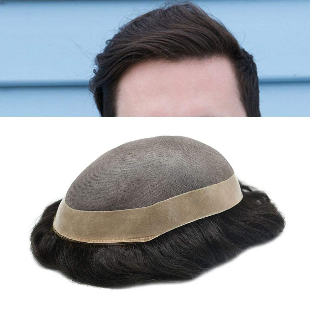 Unisex Brown Men's Toupee Human Hair Hairpiece With Poly Skin Monofilament 10X8 Medium Wig