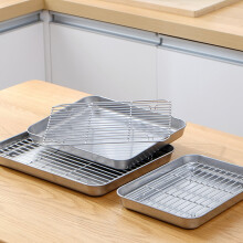 Tnobhg 1 Set Stainless Steel Non-stick Oven Baking Pan Grill Rack, compatible with BBQ, Camping, Kitchen Draining & Serving