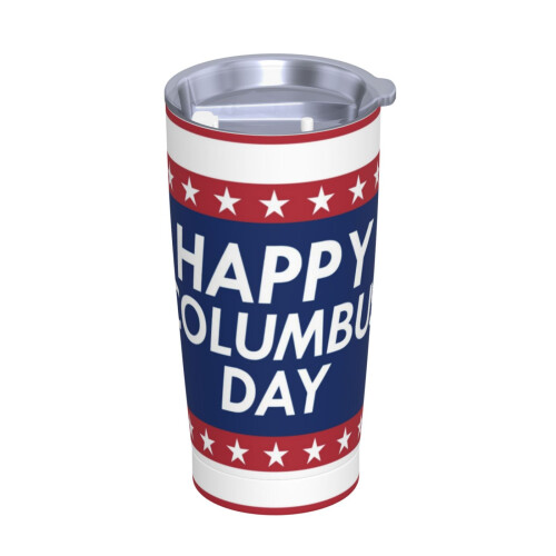 Ποτήρι από ανοξείδωτο ατσάλι Happy Columbus Day με καπάκι, φορητό θερμικό κύπελλο 1