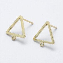 Ohrstecker-Rohlinge aus Messing mit Öse, langlebig vergoldet (18 Karat), nickelfrei, dreieckig, 12,5 x 12 x 1 mm, Loch: 1 mm, Stift: 0,8 mm