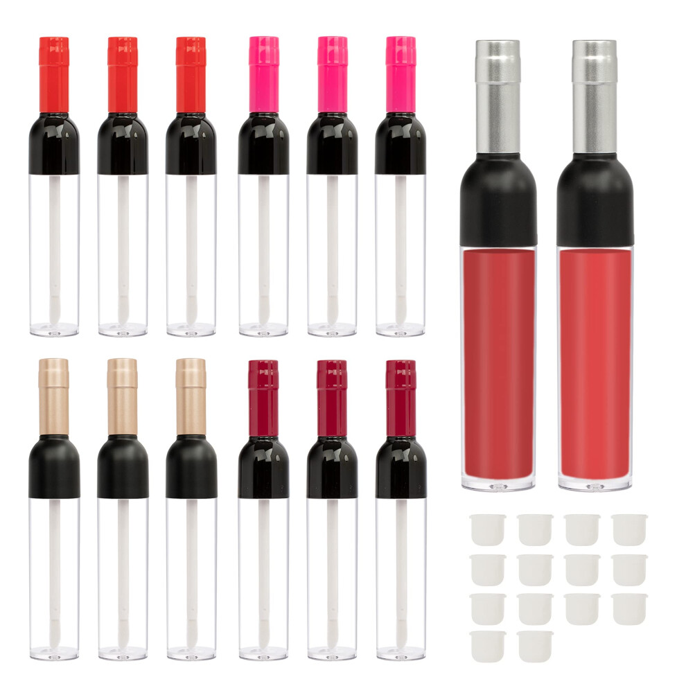 Red 15Pcs 5Ml Empty Wine Bottle Shaped Lip Gloss Tubes, Refillable Leakresistant Diy Containers