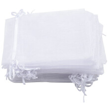 50 de bucăți, pungi cadou din organza, 4x6 inch, cu șnur, pentru bijuterii, pungi pentru nunți și petreceri (alb)