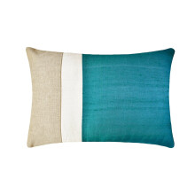 Față de pernă decorativă HomeCentric, alungită, turcoaz, set de 2, 30,5 cm x 40,6 cm - Model mătase cu blocuri de culoare pentru canapea,