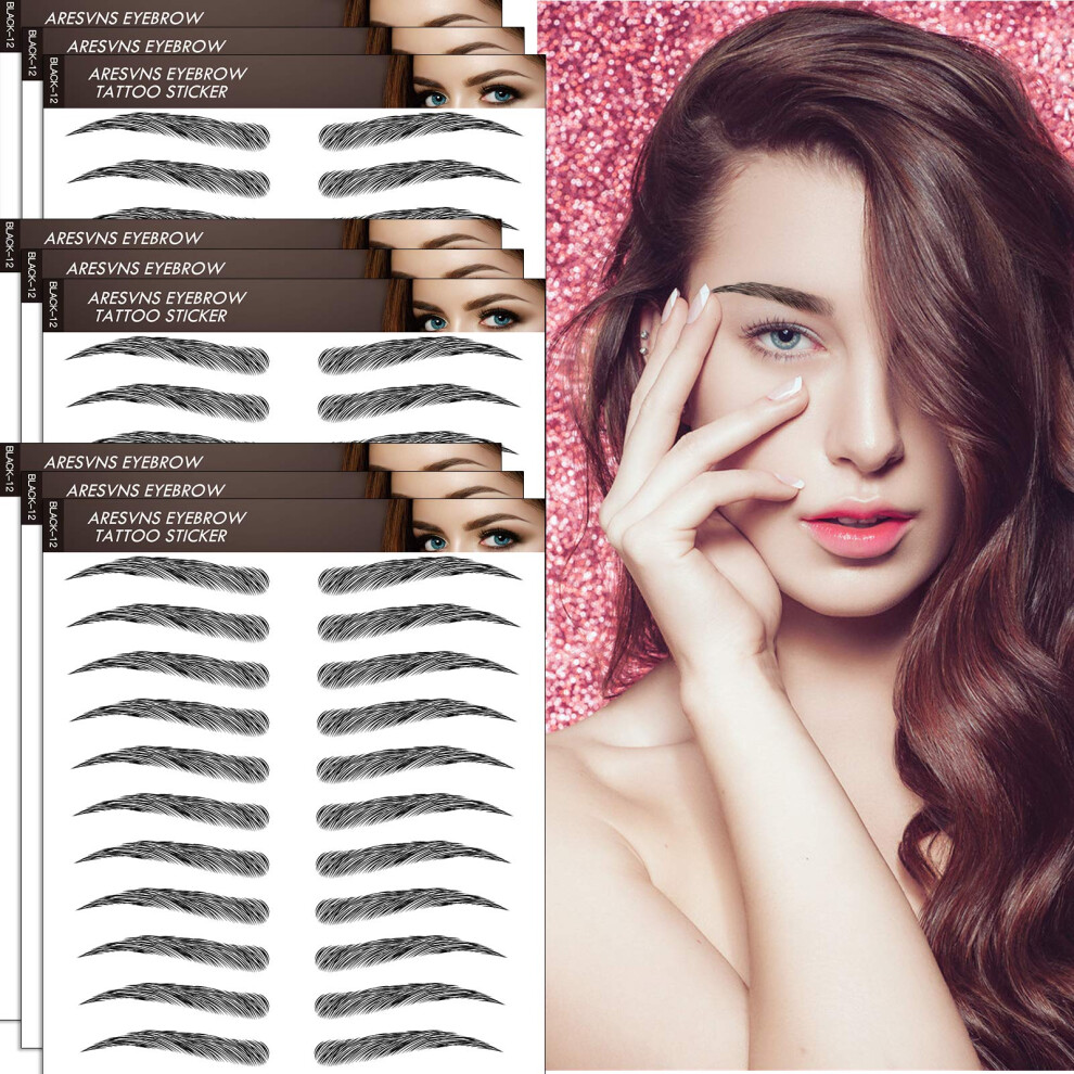 Black Eyebrow Tattoo Stickers 99 Pairs Waterproof 4D Realistic Natural Look Temporary Eyebrows