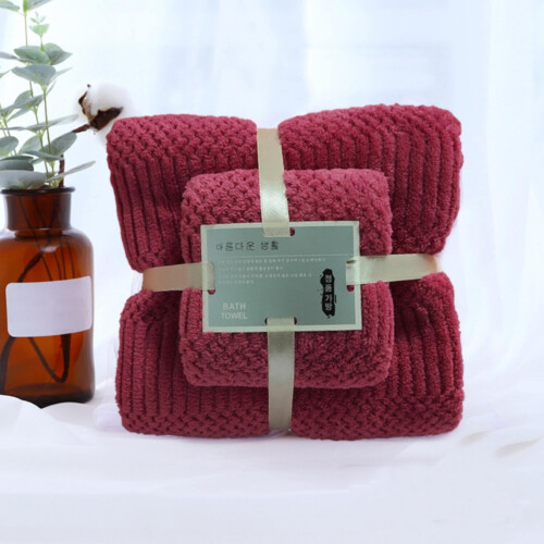 Πετσέτα μπάνιου με απορροφητικό χρώμα Coral Fleece, ροζ-κόκκινη, σετ πετσετών μπάνιου 1