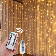Guirlande lumineuse LED rideau avec télécommande, 8 modes, USB, effet étoilé, idéale pour Noël, mariages, fêtes, 10/100/200/300/600 LED