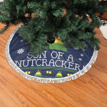 Weihnachtsbaumrock mit Fransen und Spitze, Nussknacker- und Elfenmotiv, weich, leicht und angenehm anzufassen (122 cm)