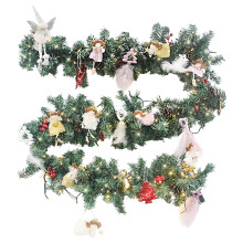 Decoración de árbol de Navidad de ratán artificial, guirnalda de luces LED, compatible con decoración de hogar y escaleras, decoración de