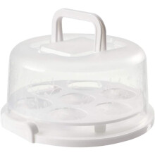 Contenitore per torte con manico, supporto per torte con coperchio, contenitore rotondo per cupcake, torte, biscotti, frutta secca, 25 cm (bianco)