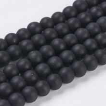 1 Strang synthetische schwarze Steinperlen, mattiert, rund, schwarz, Durchmesser: 6 mm, Loch: 1 mm, 64 Stück/Strang, 15,7 Zoll
