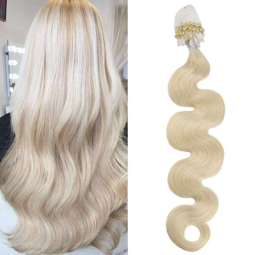 Unisex Dark 16 Inch Micro Loop Human Hair Extensions 18# Ash Blonde Wavy Glue Remy 100 Strands