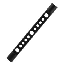 Zwarte 15 mm Cheese Rod, veelzijdig, met 1/4"-20 en 3/8"-16 montagegaten voor camera-rigs.