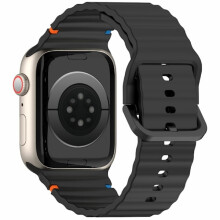 Compatível com Apple Watch com pulseira de silicone Wave preta de 42/44/45/46/49 mm.