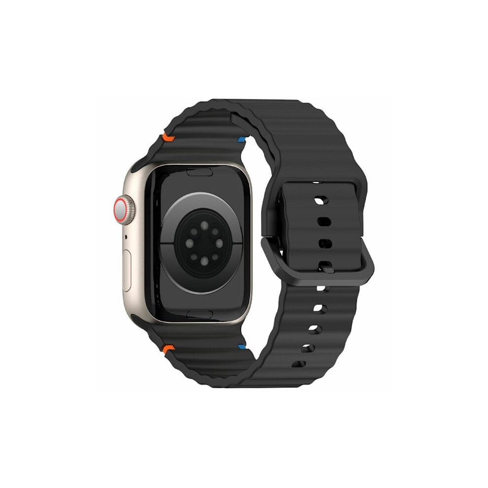 Compatible With Apple Watchwith Apple Watch 42/44/45/46/49 Mm Bracelet Silicone Wave Black 9048212809074