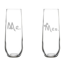 Conjunto de 2 Taças de Champanhe de Vidro para Vinho Espumante com Laços para Noivos, Casamento, Brinde, Aniversário e Noivado (250ml, sem Haste)