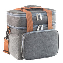 Lancheira com Alça de Ombro - Design com Vários Bolsos, Recipiente Portátil para Almoço, Bolsa Bento de Camada Dupla para Escritório e Piquenique
